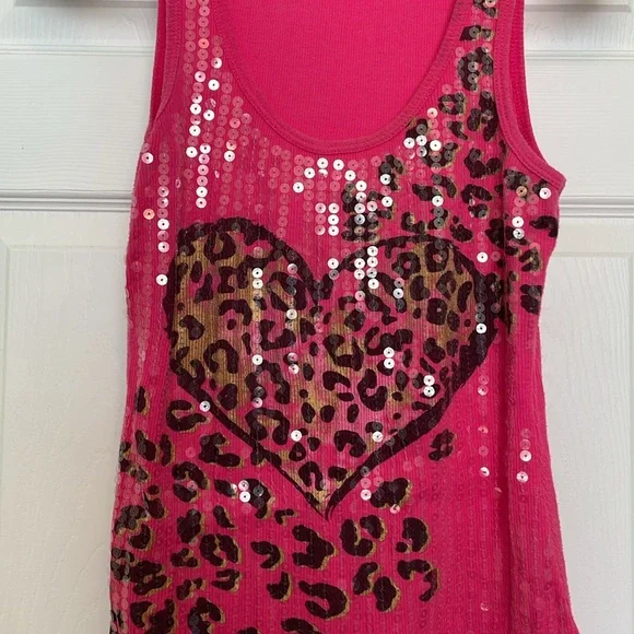 Almost famous sequin long tank top fuchsia pink black gold size M very nice - Picture 2 of 10